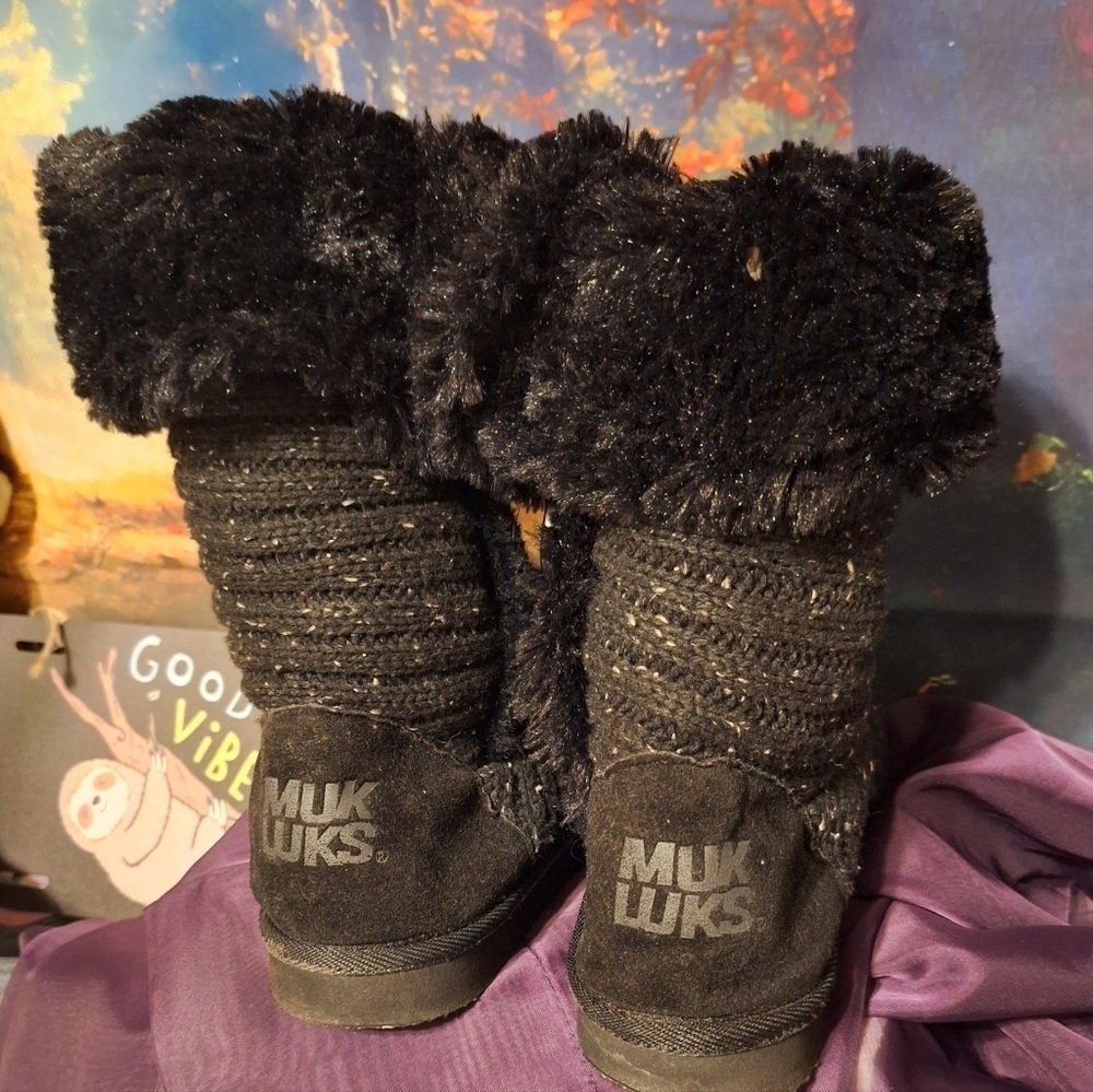 Muk Luks black knit boots Sz 6 - Picture 6 of 6
